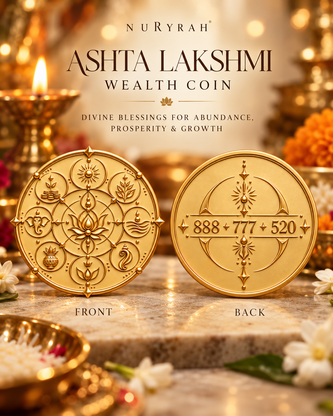 ASHTA LAKSHMI WEALTH COIN | Silver with Gold Plating | Symbol of Complete Prosperity