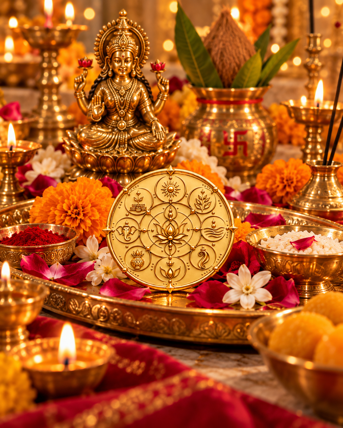 ASHTA LAKSHMI WEALTH COIN | Silver with Gold Plating | Symbol of Complete Prosperity