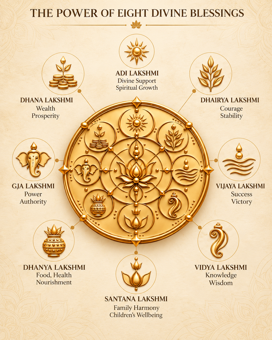 ASHTA LAKSHMI WEALTH COIN | Silver with Gold Plating | Symbol of Complete Prosperity